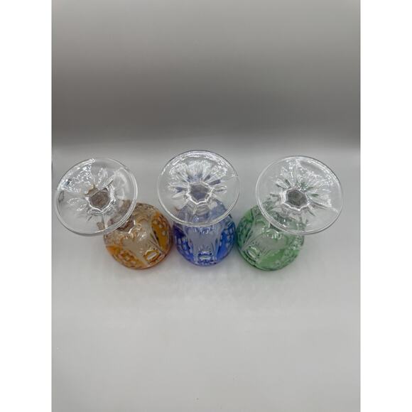 Anna Hutte Echt Bleikristall Blue, Green & Orange Crystal Wine Goblets Set 3 - Picture 5 of 7